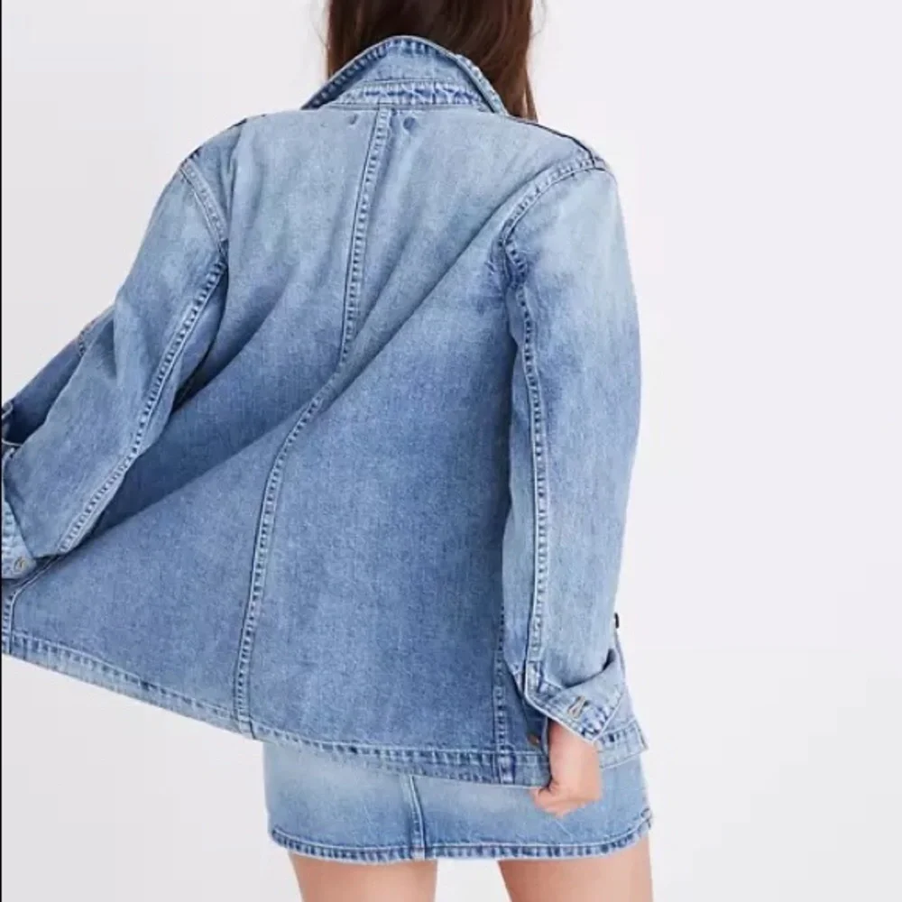 Madewell Floral Embroidered Denim Chore Coat Size Medium - Picture 4 of 5